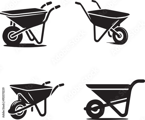 wheelbarrow silhouette, wheelbarrow icon, wheelbarrow vector, 