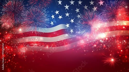 Wallpaper Mural Happy Independence Day banner design featuring the USA flag and fireworks background. Suitable for 4th of July celebrations and patriotic events.  Torontodigital.ca