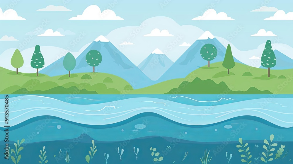 Fototapeta premium Water resources, varying levels of water bodies, flat design illustration