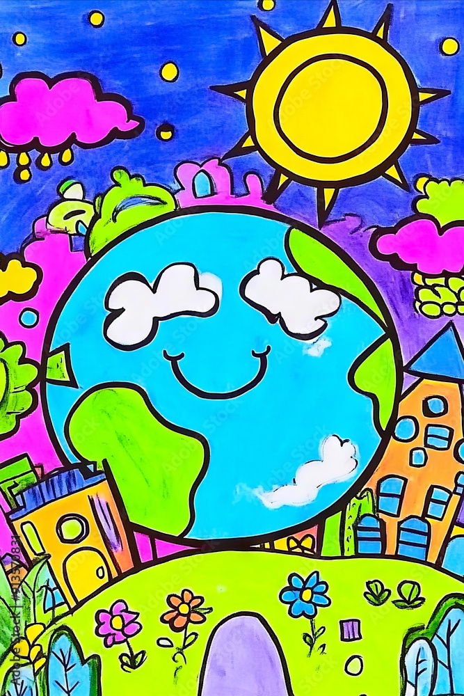 Fototapeta premium A drawing of a smiling earth with a smiley face in the middle of it