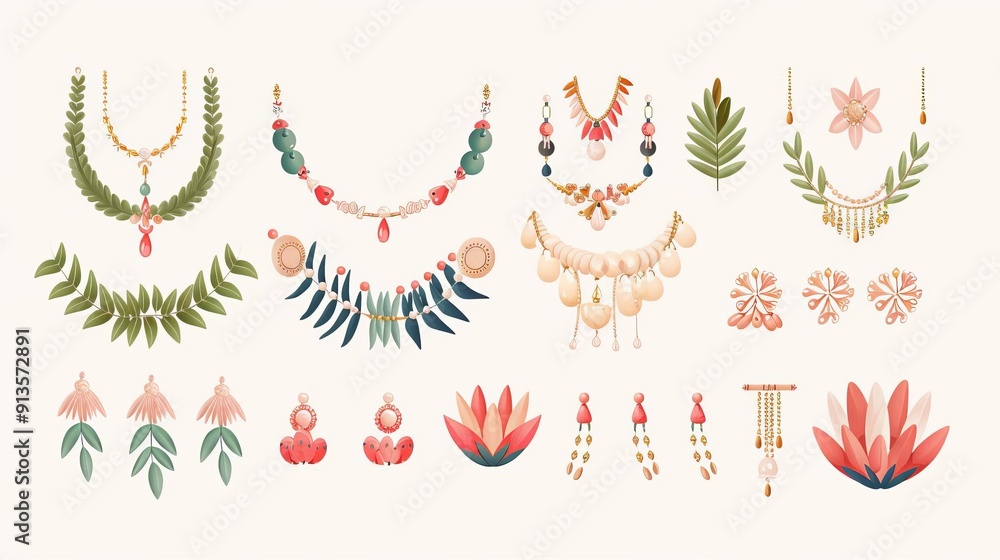 Obraz premium Fabric jewelry, creating textile accessories, flat design illustration