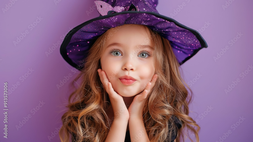 cute little girl in witch dress makes funny faces on purple background, smiling child, Halloween, party, holiday, children, kid, toddler, baby, carnival, masquerade, outfit, celebration, performance cute little girl in witch dress makes funny faces on purple background, smiling child, Halloween, party, holiday, children, kid, toddler, baby, carnival, masquerade, outfit, celebration, performance