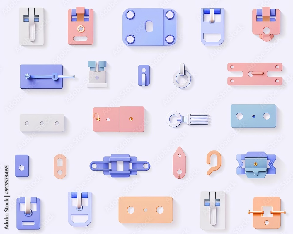 Fototapeta premium Metal clasps, detailed production process, flat design illustration