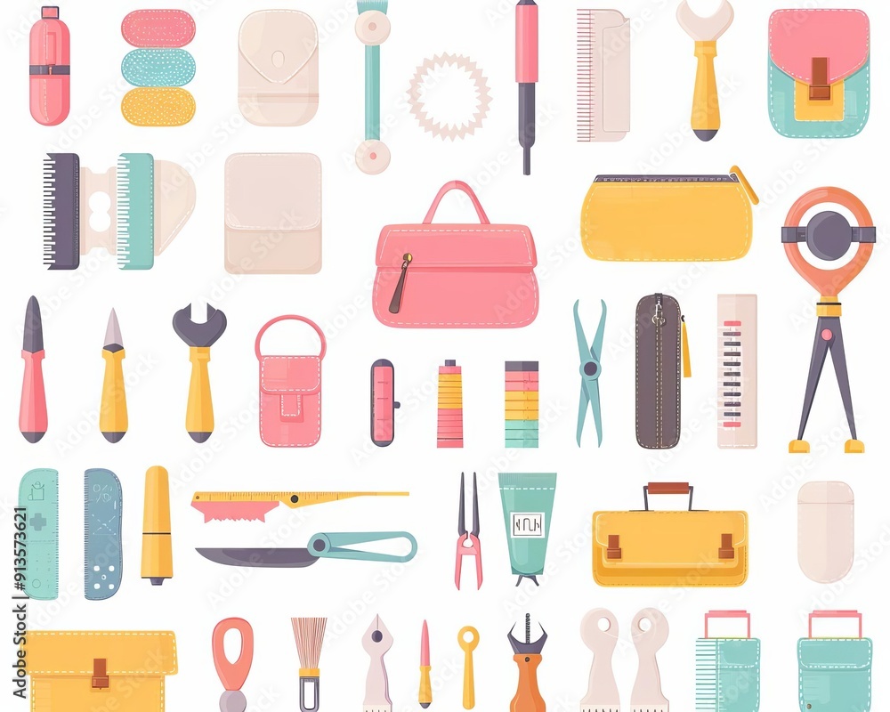 Metalworking tools, creating fashion accessories, flat design illustration Metalworking tools, creating fashion accessories, flat design illustration