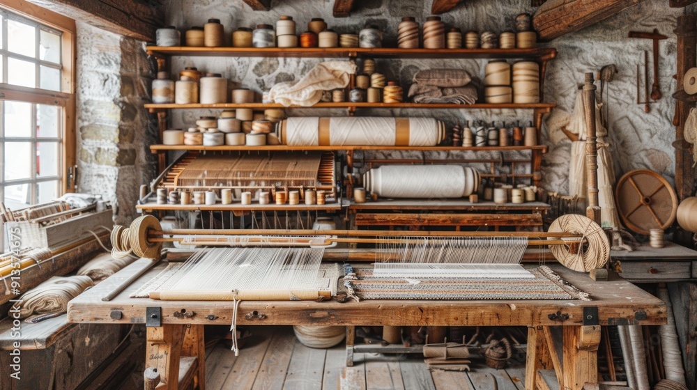 Traditional weaving using a loom Traditional weaving using a loom