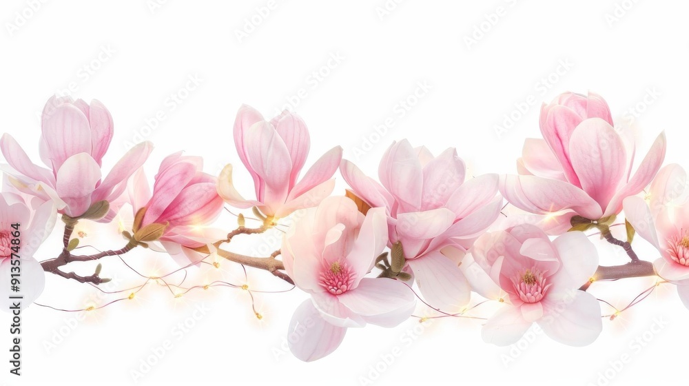 Magnolia flower fairy lights, garden party decor, whimsical design, vibrant colors, isolated on white background Magnolia flower fairy lights, garden party decor, whimsical design, vibrant colors, isolated on white background