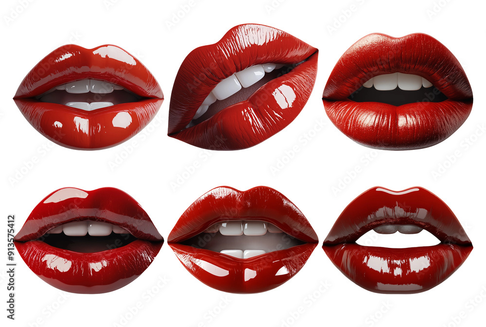 Glossy Red Lips Isolated On Transparent Background Glossy Red Lips Isolated On Transparent Background