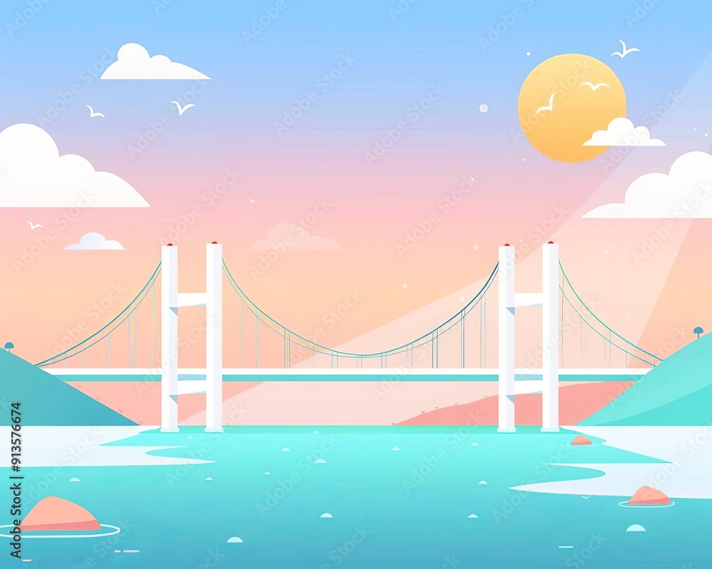 Fototapeta premium Hightech bridges, automated monitoring, flat design illustration