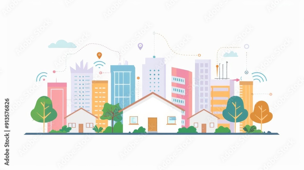 Intelligent building management, smart sensors, flat design illustration Intelligent building management, smart sensors, flat design illustration