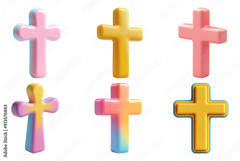 Fototapeta premium Colorful Crosses Isolated On Transparent Background