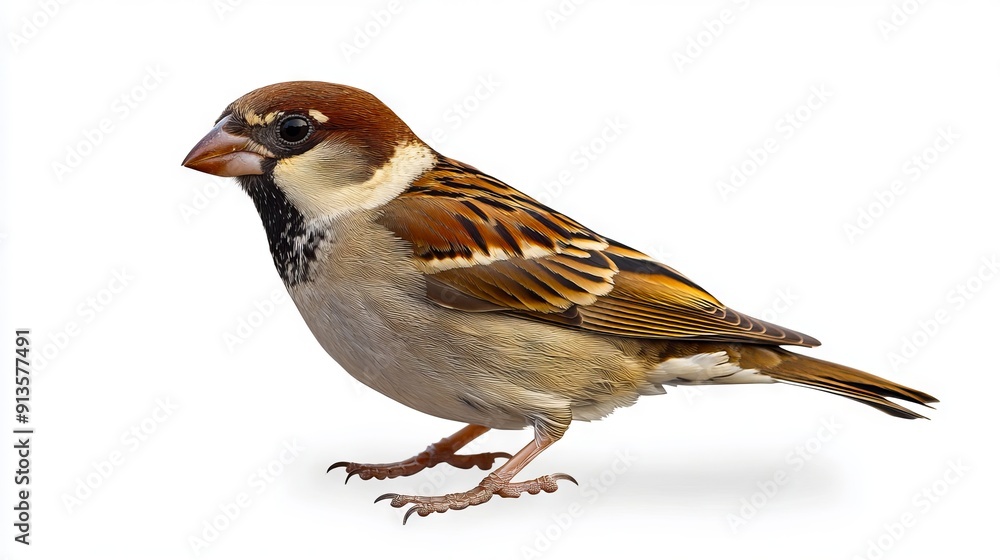 A small brown and white bird standing on a white surface A small brown and white bird standing on a white surface
