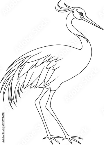 Illustration of a crane drawn with black lines