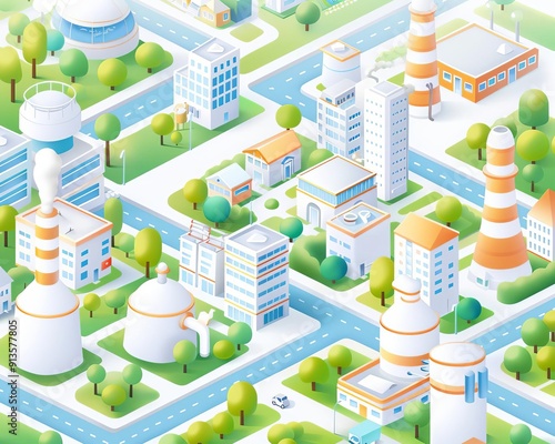 Urban area with mixeduse manufacturing and residential buildings, Manufacturing, integrated urban systems