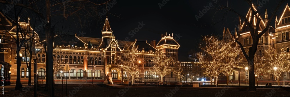 Obraz premium Museum illuminated with night lights