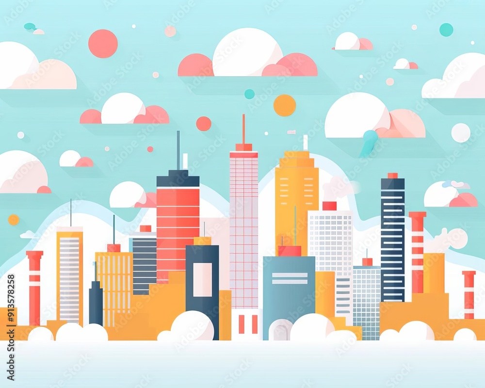 City skyline, modern manufacturing plants, flat design illustration City skyline, modern manufacturing plants, flat design illustration