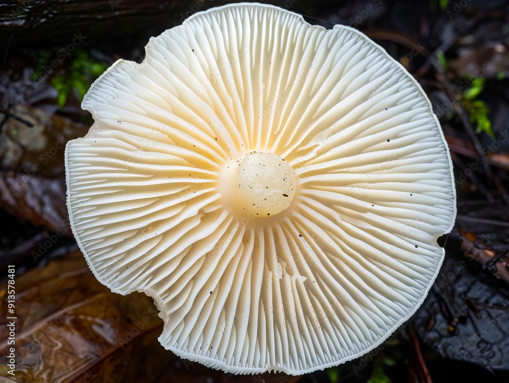 A close up of a white mushroom on the ground A close up of a white mushroom on the ground