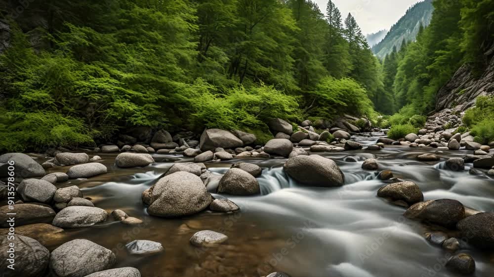 Hiking Trail Alongside a Mountain River Hiking Trail Alongside a Mountain River