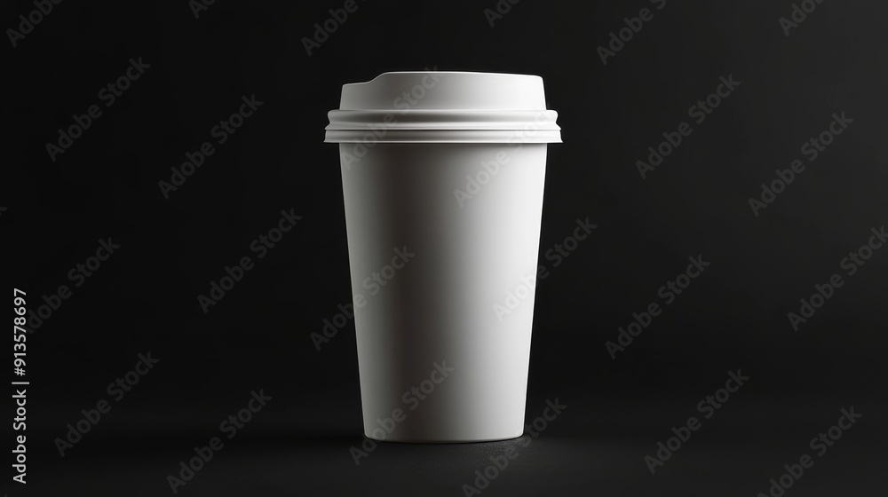 Minimalist White Coffee Cup on Black Background - Modern and Elegant Disposable Beverage Container Minimalist White Coffee Cup on Black Background - Modern and Elegant Disposable Beverage Container