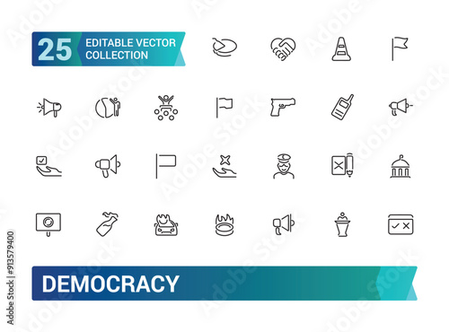 Democracy icon set. Collection and pack of linear web and ui icons. Editable stroke. Vector illustration.