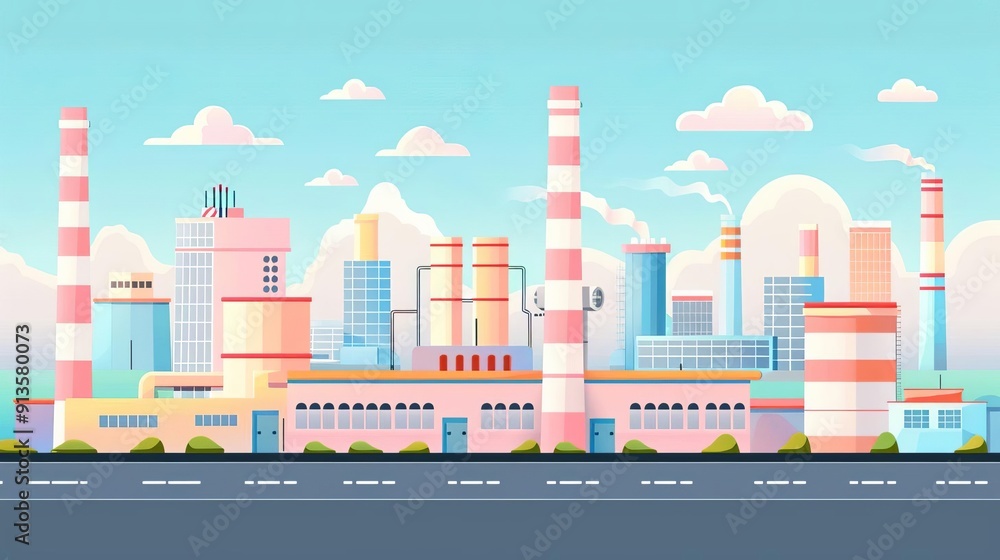 Obraz premium Urban industrial park, automated workflows, flat design illustration