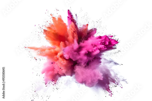 A vibrant explosion of powder against a clean white background