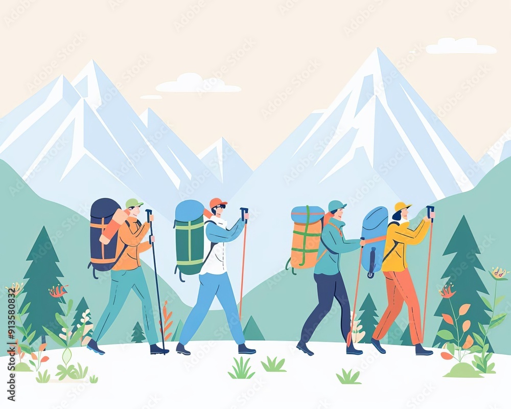 Fototapeta premium Environmental protection, national park rangers in action, flat design illustration