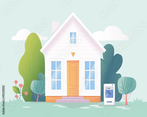 Green technology, smart thermostat and energy monitoring, flat design illustration photo