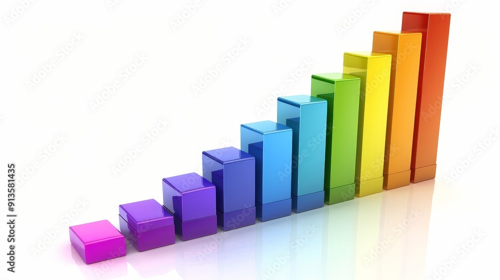 A colorful bar graph isolated on a white background, showcasing financial growth over time with detailed labels and legends. A colorful bar graph isolated on a white background, showcasing financial growth over time with detailed labels and legends.