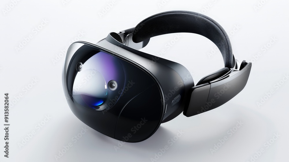 A high-definition image of a VR headset with a high-fidelity display and comfortable padding, showcased against a white background to emphasize its cutting-edge design and user comfort. A high-definition image of a VR headset with a high-fidelity display and comfortable padding, showcased against a white background to emphasize its cutting-edge design and user comfort.
