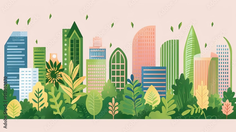 Urban biodiversity, green spaces in cities, flat design illustration Urban biodiversity, green spaces in cities, flat design illustration