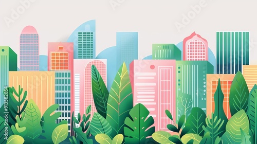 Urban biodiversity, green spaces in cities, flat design illustration #913582854