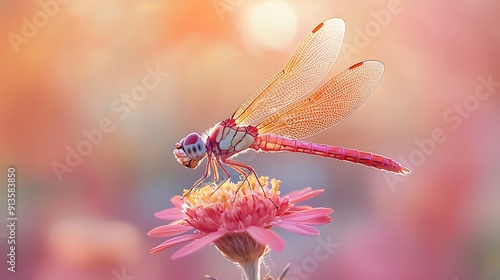 Wallpaper Mural Delicate dragonfly with vibrant wings perched on a summer bloom, captured in sharp detail amidst lush green foliage Torontodigital.ca