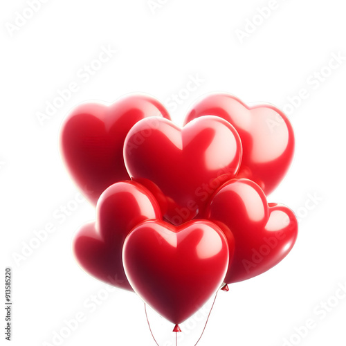 Red heart shape balloons for valentines day, wedding, wedding anniversary and birthday on transparent background.