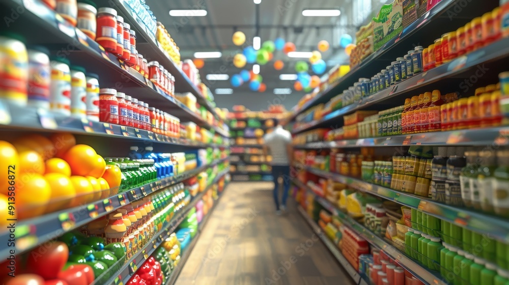 Cartoon 3D customers browsing aisles in a grocery store Cartoon 3D customers browsing aisles in a grocery store