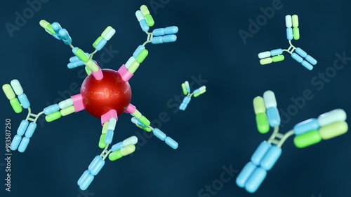 3d rendering of Antigen-antibody complexes, also known as immune complexes, are molecular structures that form when an antibody binds to a specific antigen.  photo