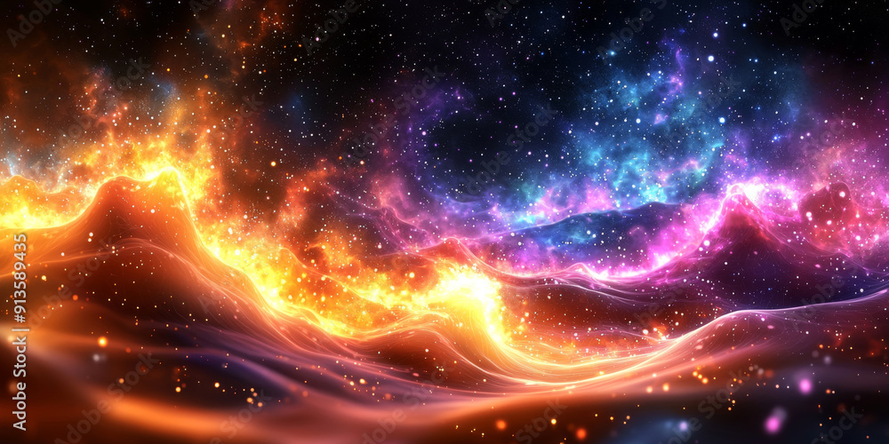 Abstract glowing particle lines and bokeh on a dark backdrop, conveying a futuristic technology concept