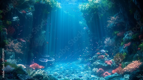 Fototapeta Naklejka Na Ścianę i Meble -  anime style subaquatique background