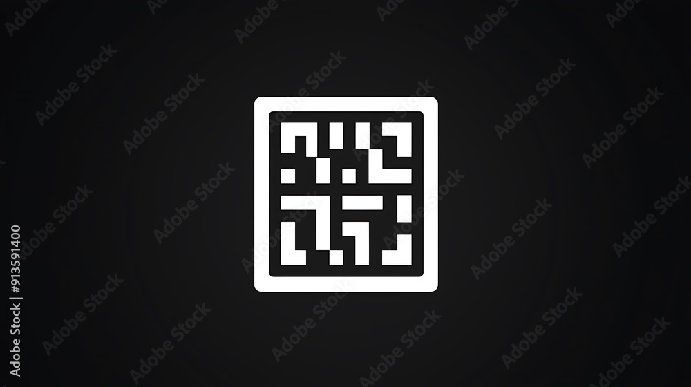 Vector QR code icon on dark background, digital symbol for mobile data communication Vector QR code icon on dark background, digital symbol for mobile data communication
