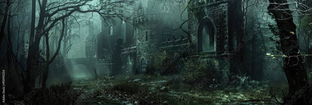 Spooky Entrance to an Abandoned Castle Eerie Haunted House Spooky Entrance to an Abandoned Castle Eerie Haunted House
