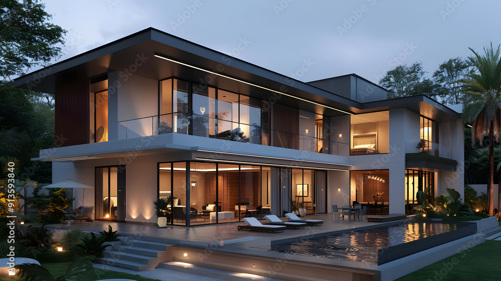 Modern Luxury Villa with Swimming Pool - 3D Illustration Modern Luxury Villa with Swimming Pool - 3D Illustration