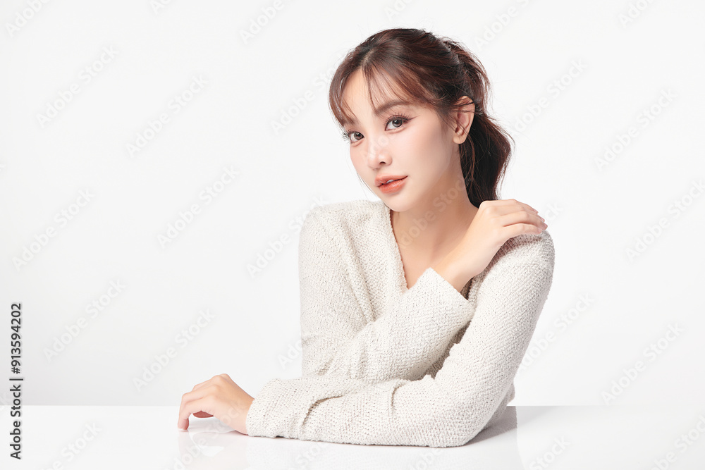 Beautiful young asian woman with clean fresh skin on white background, Face care, Facial treatment, Cosmetology, beauty and spa, Asian women portrait. Beautiful young asian woman with clean fresh skin on white background, Face care, Facial treatment, Cosmetology, beauty and spa, Asian women portrait.