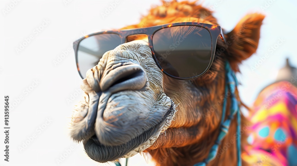 Naklejka premium portrait of a camel with glasses.