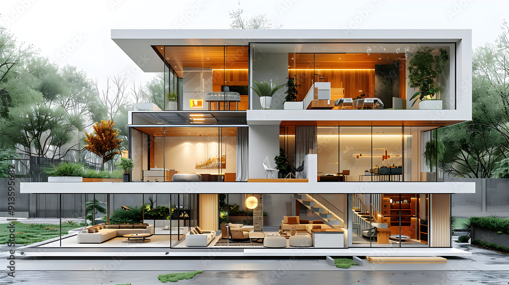 Modern Glass House 3D Illustration Modern Glass House 3D Illustration