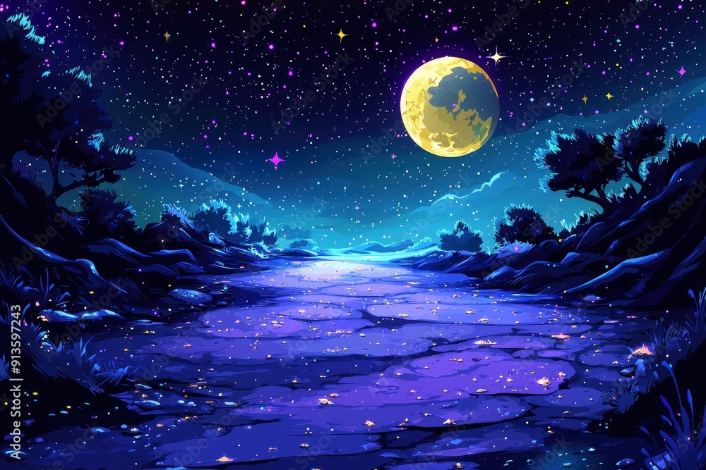 Enchanted Forest Path under a Full Moon Enchanted Forest Path under a Full Moon