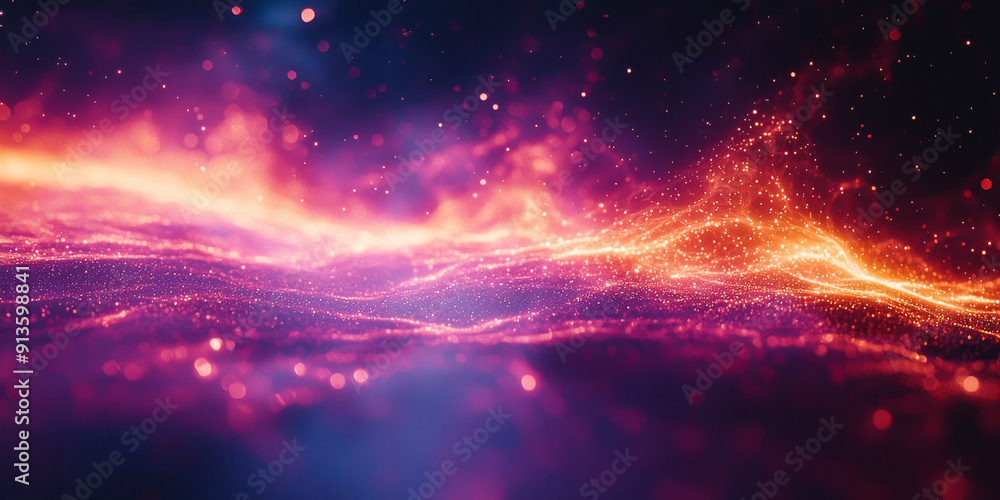 Abstract glowing particle lines and bokeh on a dark backdrop, conveying a futuristic technology concept Abstract glowing particle lines and bokeh on a dark backdrop, conveying a futuristic technology concept