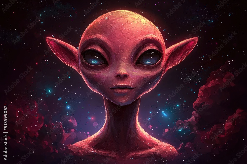 Alien Portrait Against Starry Sky Alien Portrait Against Starry Sky