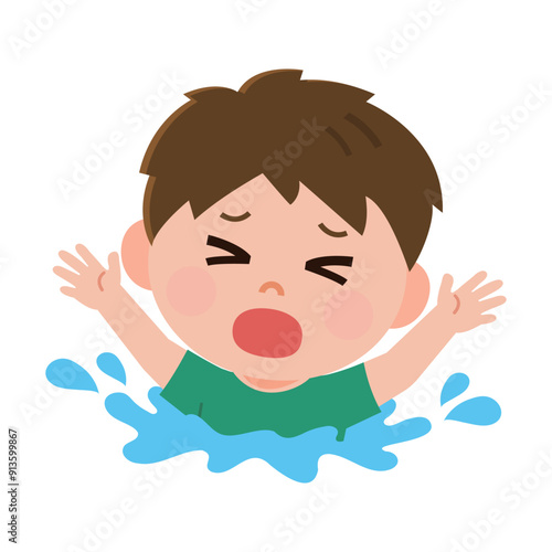 溺れてもがく男の子　水難事故　着衣　イラスト
