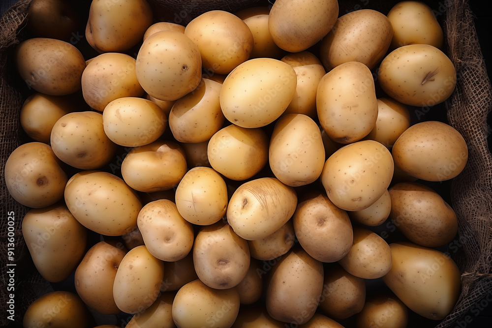 A pile of fresh potato form the background, shown from above A pile of fresh potato form the background, shown from above