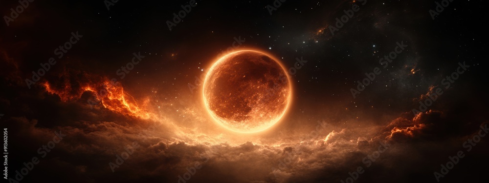 Obraz premium Glowing moon under cosmic spectacle during eclipse, high resolution --ar 8:3 --style raw --personalize pyz3xwv --stylize 250 --v 6.1 Job ID: 5f69b9c8-51b5-4cb8-b7c6-a36fc0e4f7d7