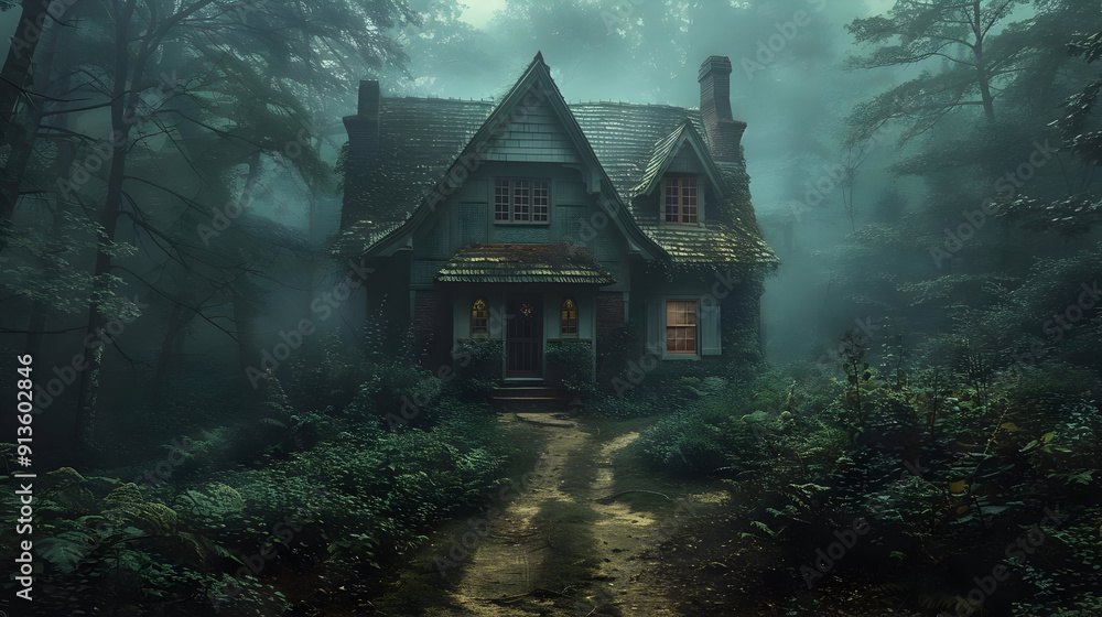 Mysterious House in the Fog - Illustration Mysterious House in the Fog - Illustration